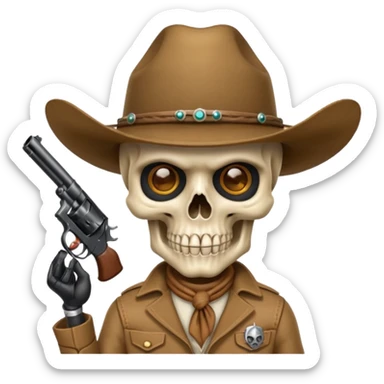 A skull with a vowboy hat and a gun whith a scope sighn on his eye and min holding the gun sticker