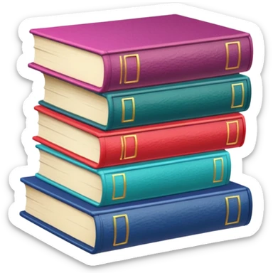 A stack of whimsical style hardcover books, isolated, 2D render, 8k sticker