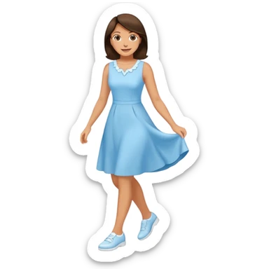 Happy Brunette woman in light blue dress, white shoes sticker