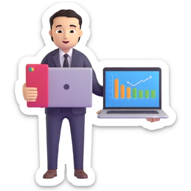 successful entrepreneur with laptop and business chart sticker