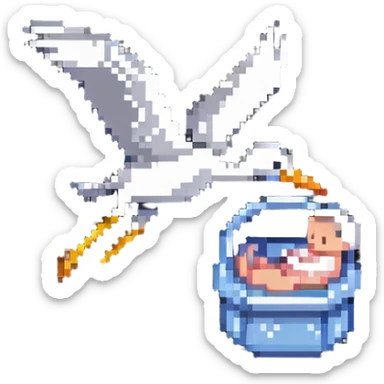 stork flying with a human baby in a bundle sticker