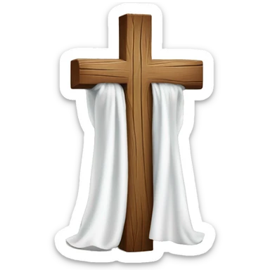 Wood cross with a white cloth draped on it sticker