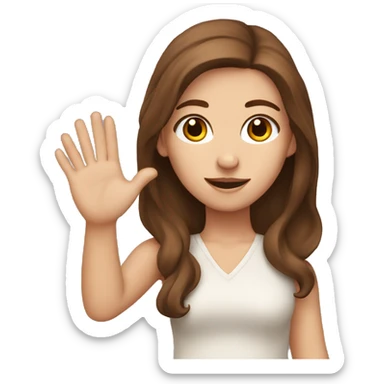 A white girl with brown eyes and brown hair raising her hand sticker