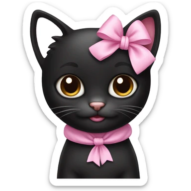 cute black kitty with pink bow sticker