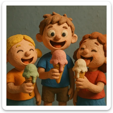 happy children with melting ice cream cones sticker