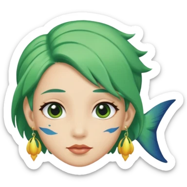 earring  wearing fish with green hair sticker