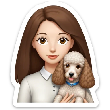 Long straight brown hair brown eyes beautiful women and white standard poodle you're holding sticker
