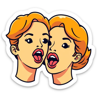 woman with two heads sticking out their tongues sticker