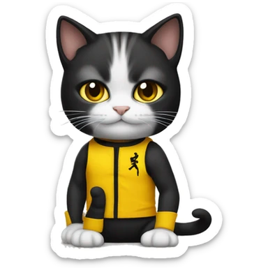 cat wearing bruce lee costume sticker