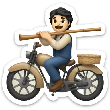 caucasian farmer with black hair performing with a flute on a bike sticker