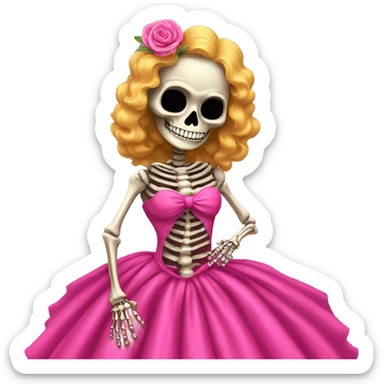 Skeleton wearing hot pink vintage poofy wedding dress to impress sticker