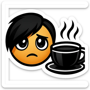 emo emoji, black and silver teacup, modern and bold sticker