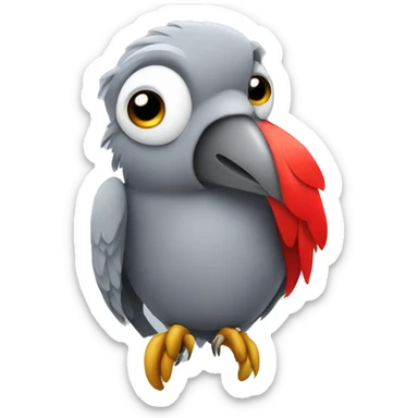 Gray parrot with one red feather on his butt sticker