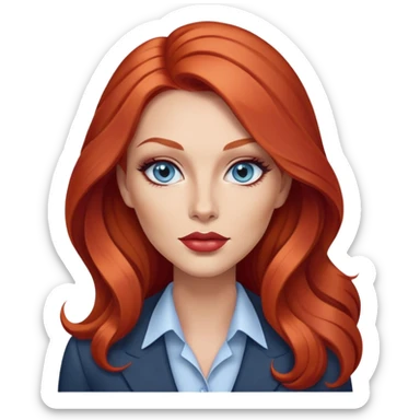 Rousse cheveux long, yeux bleu gris lèvre pulpeuse femme d’affaire make up contouring  sticker