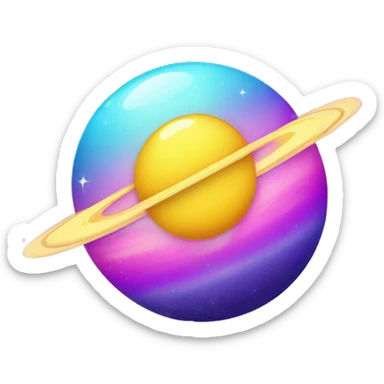 sparkly glittery blue purple and pink gradient planet with a yellow cheesy saturn ring sticker