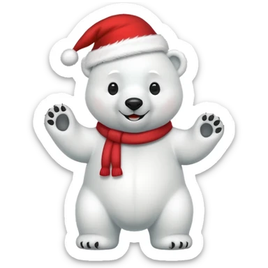 full body polar bear with christmas hat on sticker
