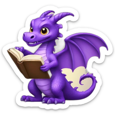 purple dragon holding book sticker