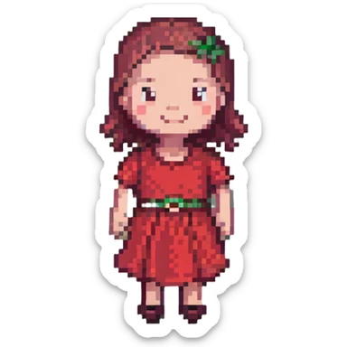 pixelated child in a red dress, happy face sticker
