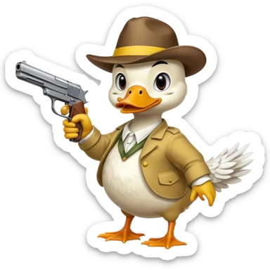 angry duck with a gun in his hand pointing at us  sticker