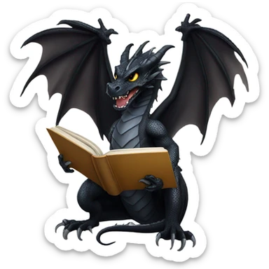 black dragon with a book sticker