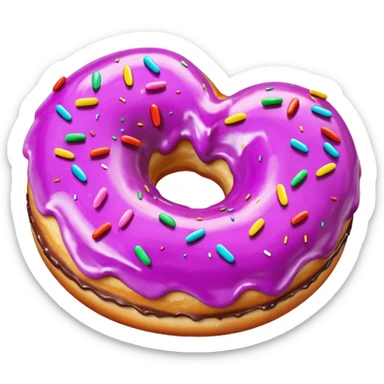 Realistic isolated heart shaped donut with mauve frosting. sticker