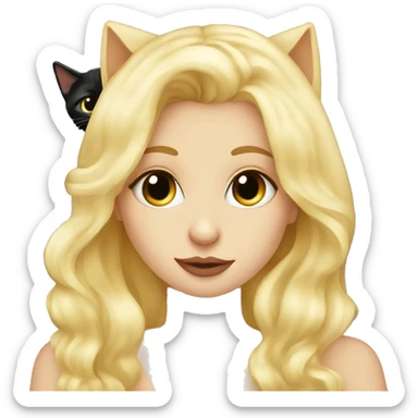 Pretty long blonde haired woman kissing Black cat sticker