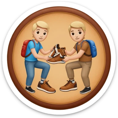 circular achievement style badge featuring two people working together making a sneaker sticker