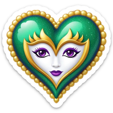 Mardi Gras glitter heart  sticker