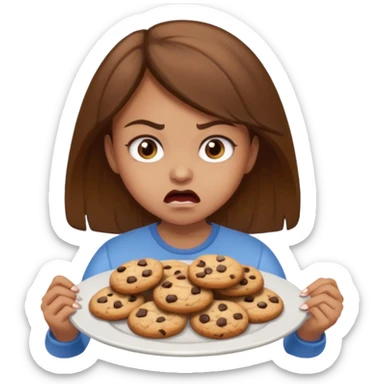 Angry girl brown hair that’s eating a plate of cookies sticker