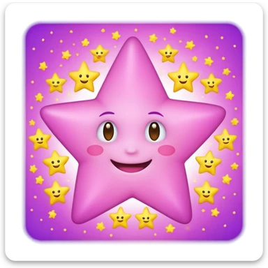 pink star with a happy face, encircled by tiny yellow stars, purple background sticker