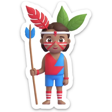 tribal ruthless boy emoji, face painted with red white and blue stripes, minimal clothing leaf, holding a sharp stick, channeling Roger from Lord of the Flies sticker