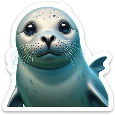 Cinematic Comical Seal Portrait Emoji, Head tilted dramatically with an exaggeratedly shocked expression, featuring a polished, streamlined body with wide, comically expressive eyes brimming with humorous disbelief, Simplified yet hilariously expressive features, highly detailed, glowing with a slightly sassy aquatic glow, high shine, dramatic yet playful, stylized with an air of quirky maritime attitude, soft glowing outline, capturing the essence of a meme-worthy seal that appears ready to side-eye its way into viral fame! sticker