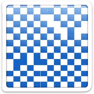 A square blue and check sticker