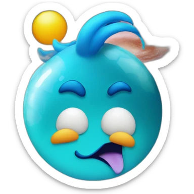 planet Neptune with a cartoon saluting chicken face sticker