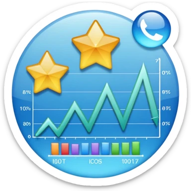 ios style emoji for report sheet consisting graph/ charts with sparkle around the report  sticker