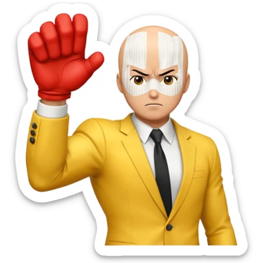 Angry Saitama with his red giant hand punching sticker