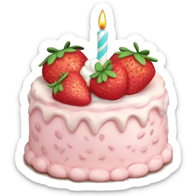 Light Pink strawberries and cream birthday cake with in bow sticker