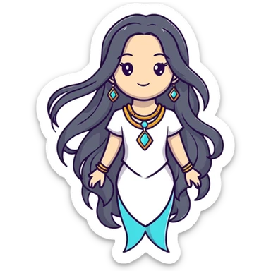 Beautiful fantasy girl with metal jewelry and long flowing hair, mystical princess sticker