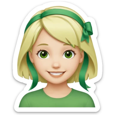 blonde girl with green color hair ribbon sticker