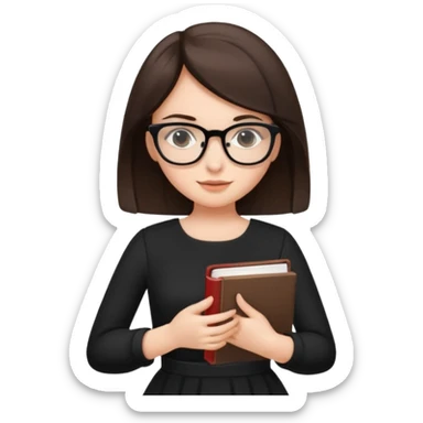 a cute brunette girl in a black dress wearing glasses  with two hands  sticker