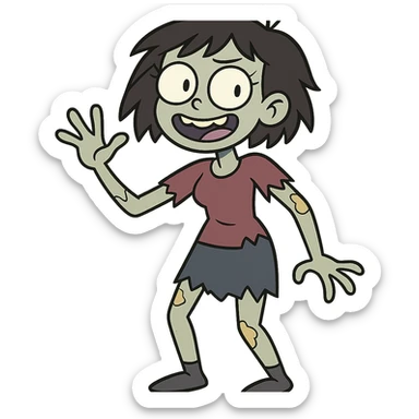 girl zombie with short black hair, quirky and bold sticker