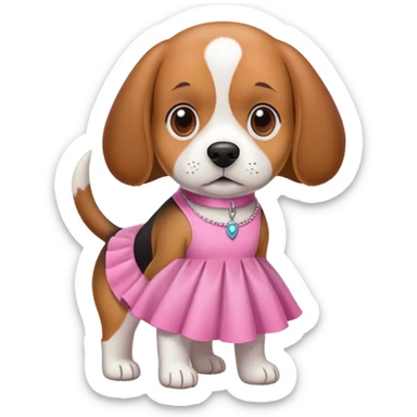 Beagle dog wearing a pink dress sticker
