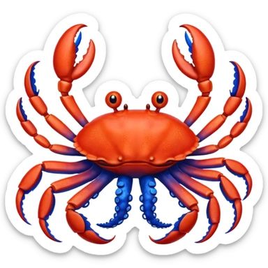 a red crab with two claws and a blue octopus are friends sticker