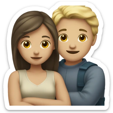 Blonde boy and brunette girl hugging sticker