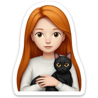 Ginger long straight hair with a white jumper holding a black cat sticker
