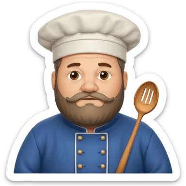 medieval fat chef, middle-aged, bearded, sly, grim-faced emoji, eil fac like hes hidinsomething sticker