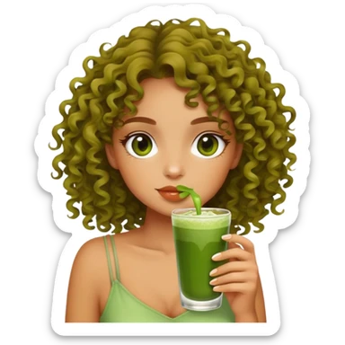 A beautiful curly bronzed girl drinking matcha sticker