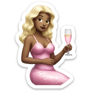 A white mermaid drinking champagne dressed in pink sticker