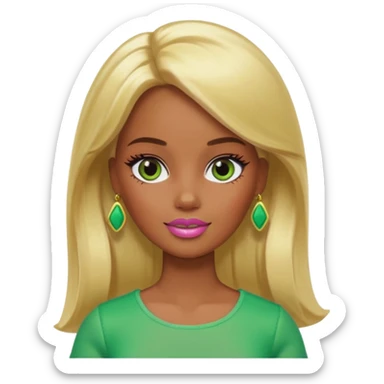 Brown skin blonde hair Barbie with green on her face  sticker