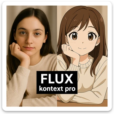 replace the logo with the text of "FLUX kontext pro", keep everything else same sticker